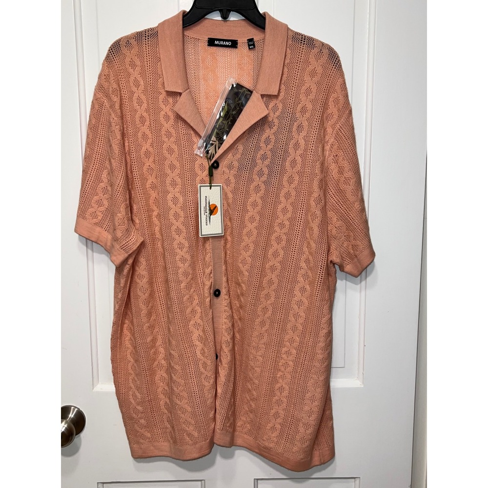 NWT Murano Crocodile World Mens XXL Peach Pointelle Cable Knit Sweater Bandana